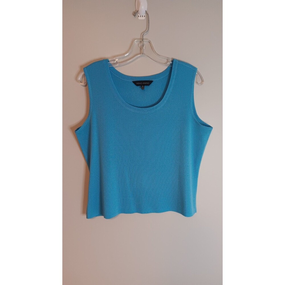 Ming Wang Knit Top Blue Sleeveless Scoop Neck  Shell Womens Size PL